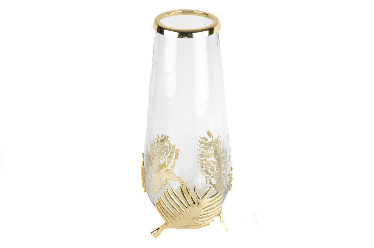 Mikasa Moor Gold Metal Yapraklı Cam Vazo 17x42cm