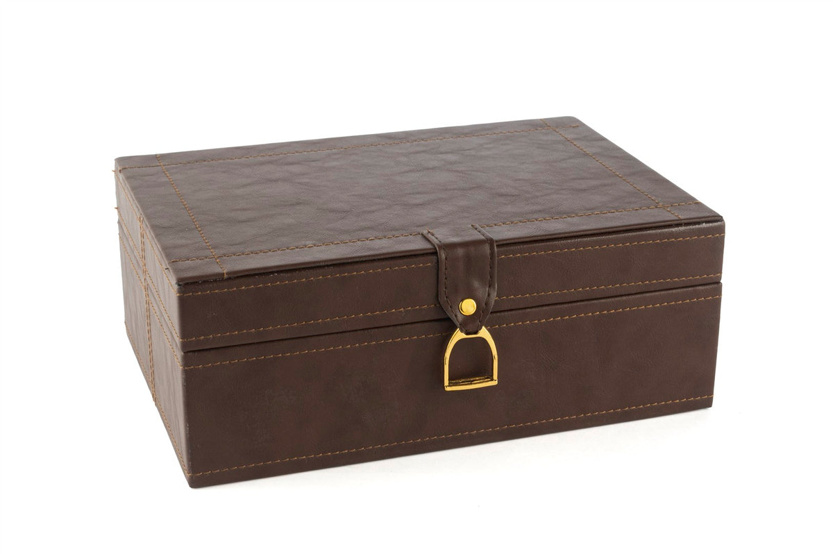 Mikasa Moor Kahve Gold Kulplu Deri Kutu 26x19x10cm