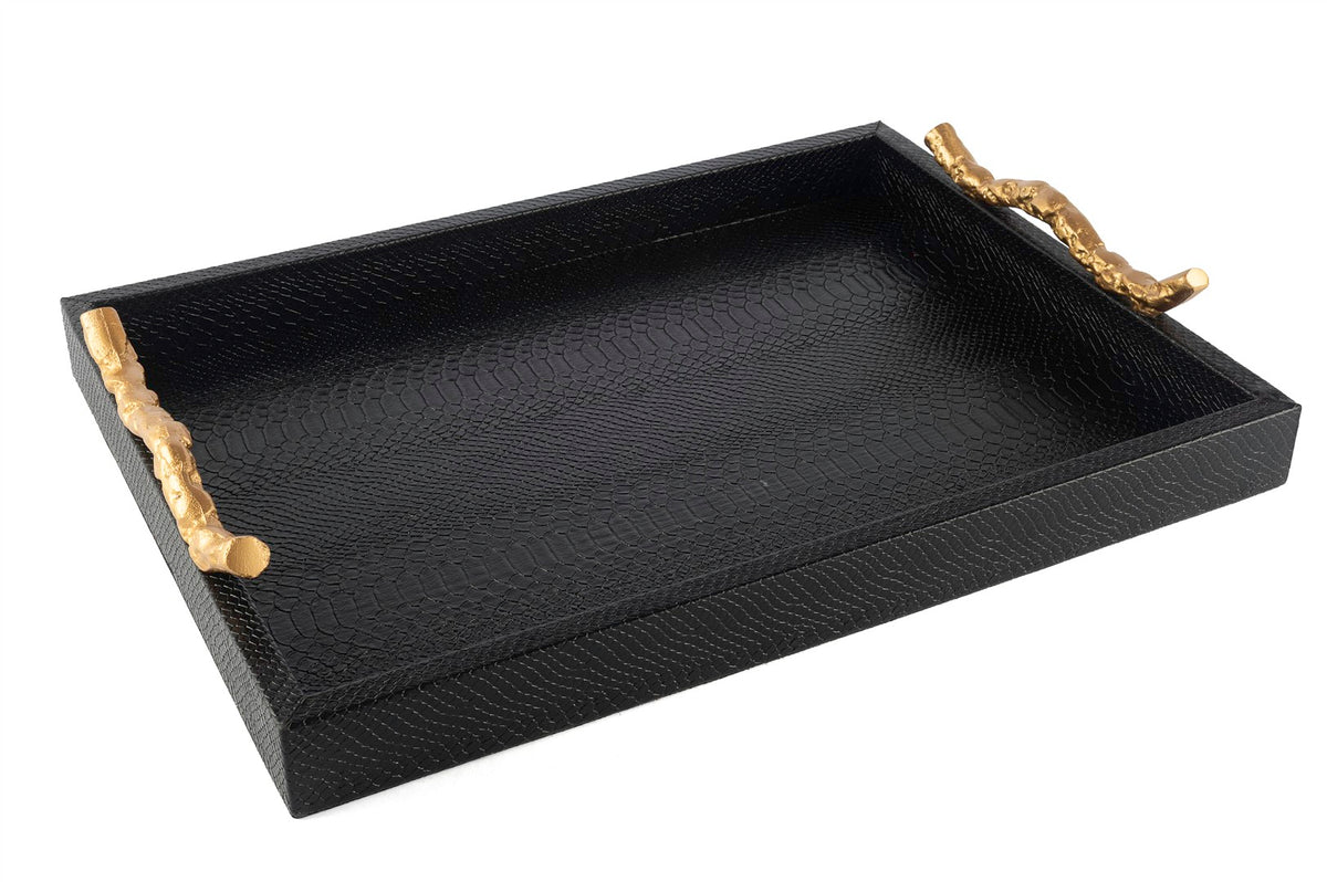 Mikasa Moor Siyah Gold Kulplu Deri Tepsi 45x33x4cm