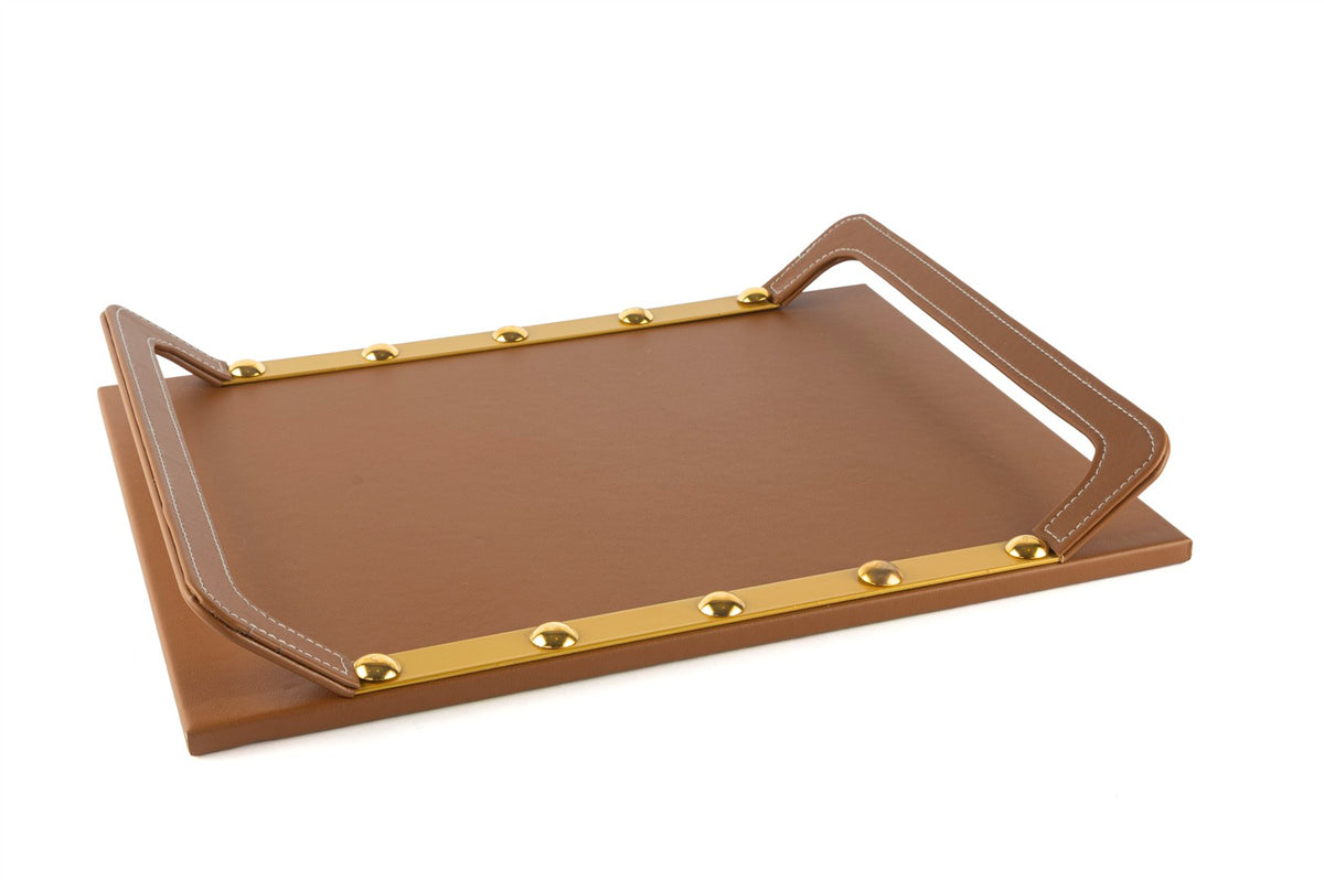 Mikasa Moor Kahve Gold Met Deri Tepsi 40x30x5