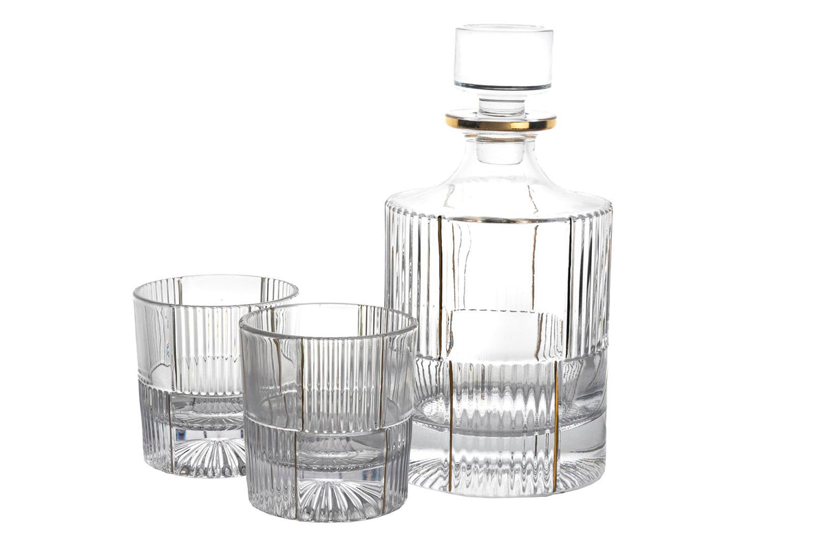 Mikasa Moor Gold Çizgili Cam Viski Seti 3Parça 950ml-280ml