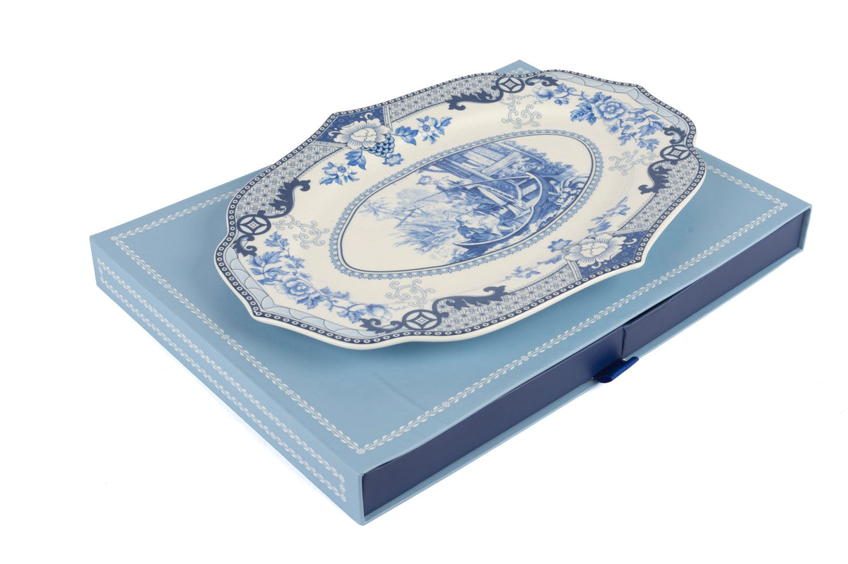 Mikasa Moor Blue Garden Tekli Oval Servis Tbağı 22x30cm
