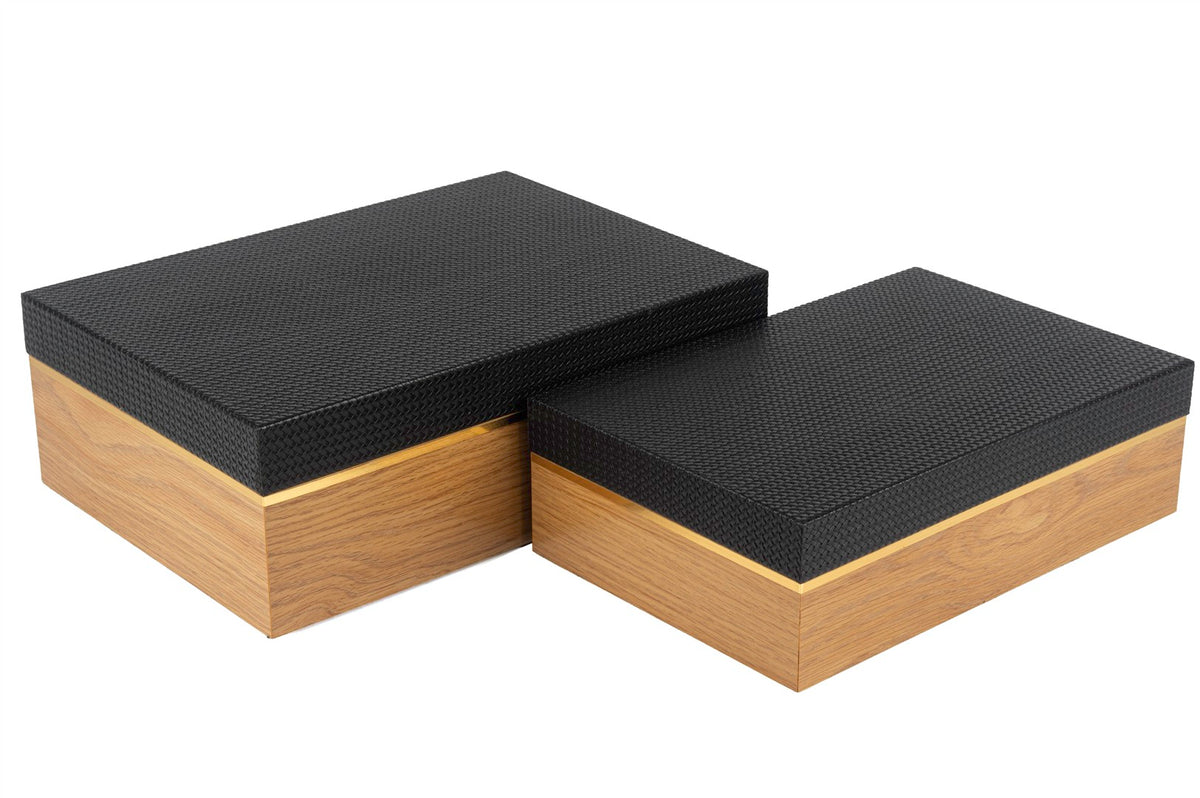Mikasa Moor 2 li Ahşap Siyah Deri Dekoratif Kutu 30x20x9cm34x24x12cm