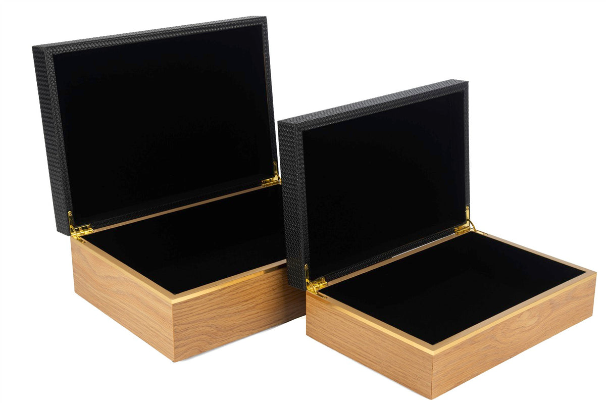 Mikasa Moor 2 li Ahşap Siyah Deri Dekoratif Kutu 30x20x9cm34x24x12cm