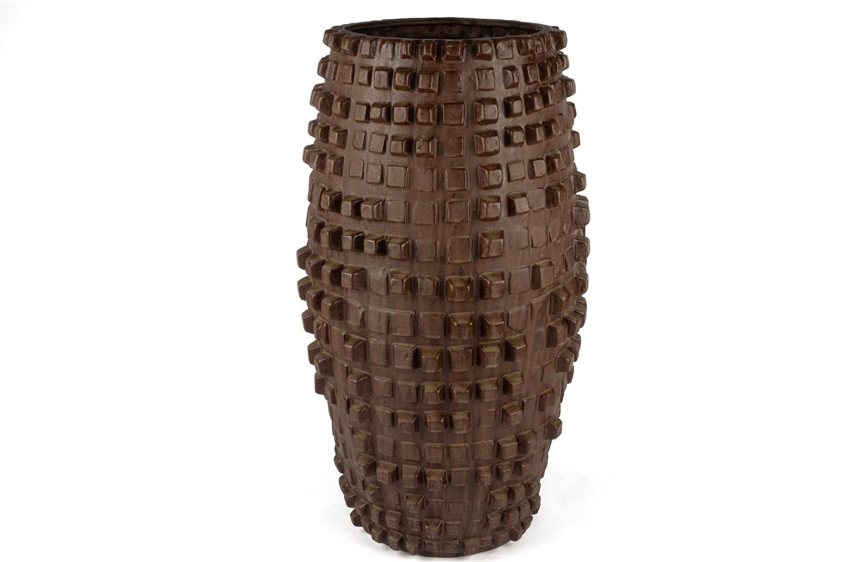 Mikasa Moor Kahve Küp Kabartmalı Seramik Vazo 32x57cm