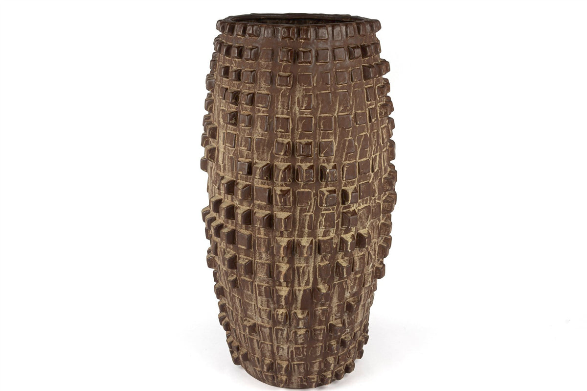 Mikasa Moor Eskitme Kahve Küp Kabartmalı Seramik Vazo 32x57cm