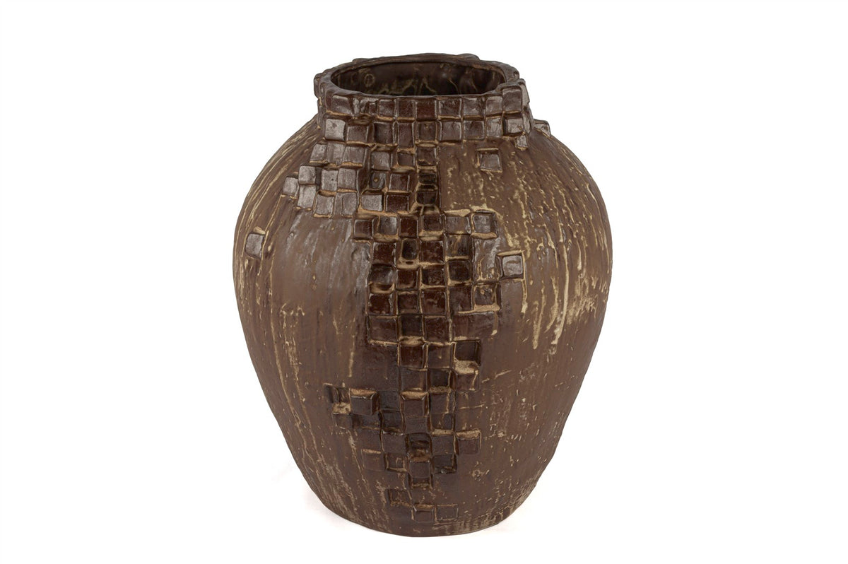 Mikasa Moor Eskitme Kahve Küp Kabartmalı Seramik Vazo 38x42cm