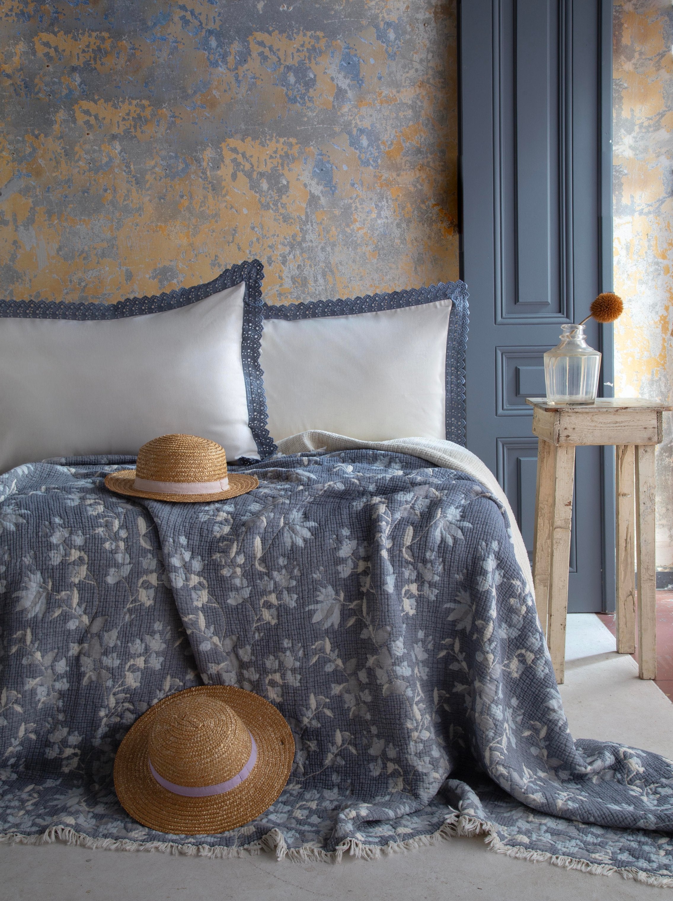 Apricitas Home Marbella Indigo Çift Kişilik Yatak Örtüsü Takımı