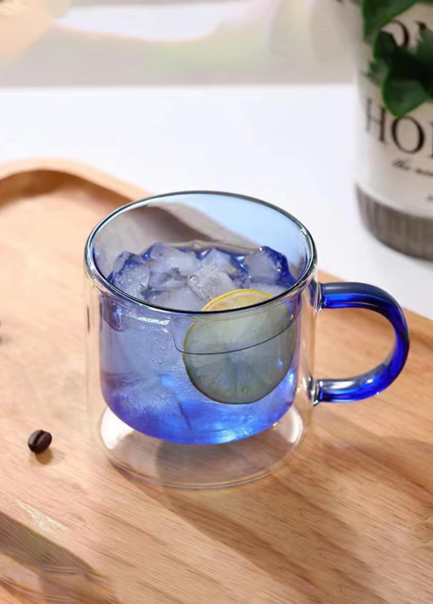 The Mia Double Walled Glass Mug Blue 250 ml