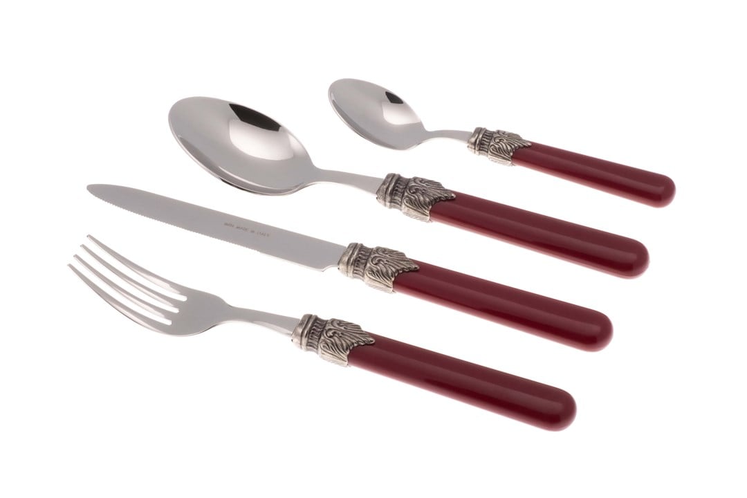 RİVADOSSİ CLASSIC CLARET RED 24 PIECES FORK AND KNIFE SET