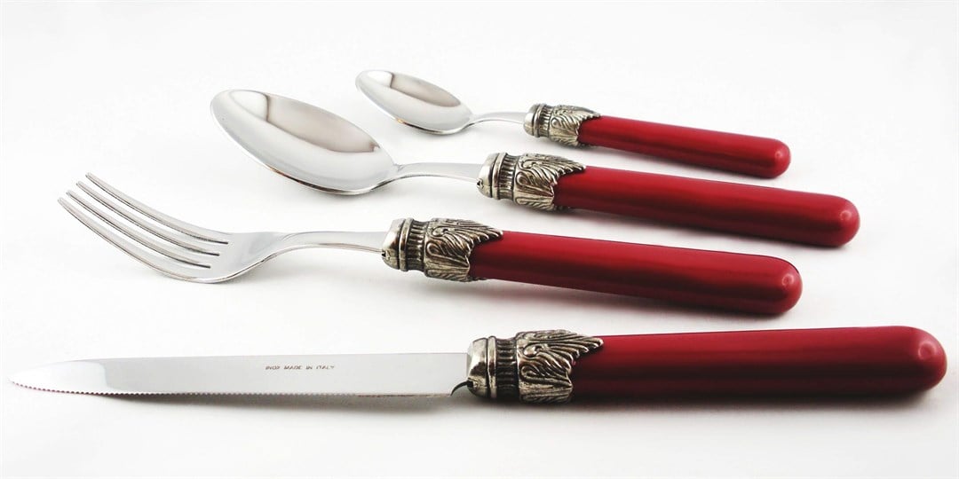 RİVADOSSİ CLASSIC CLARET RED 24 PIECES FORK AND KNIFE SET