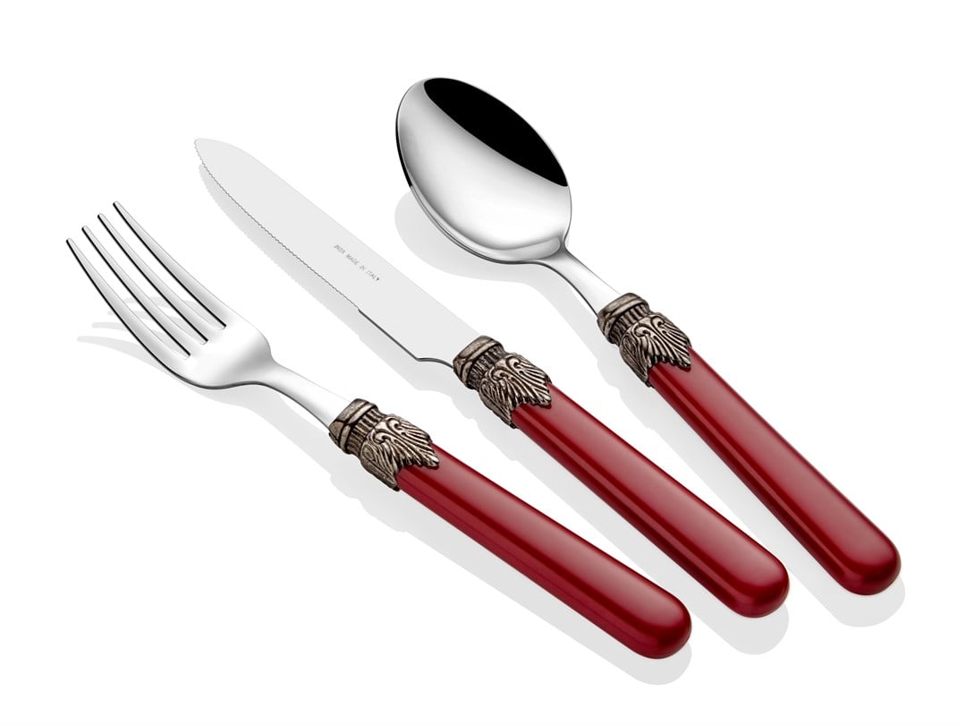 RİVADOSSİ CLASSIC CLARET RED 24 PIECES FORK AND KNIFE SET