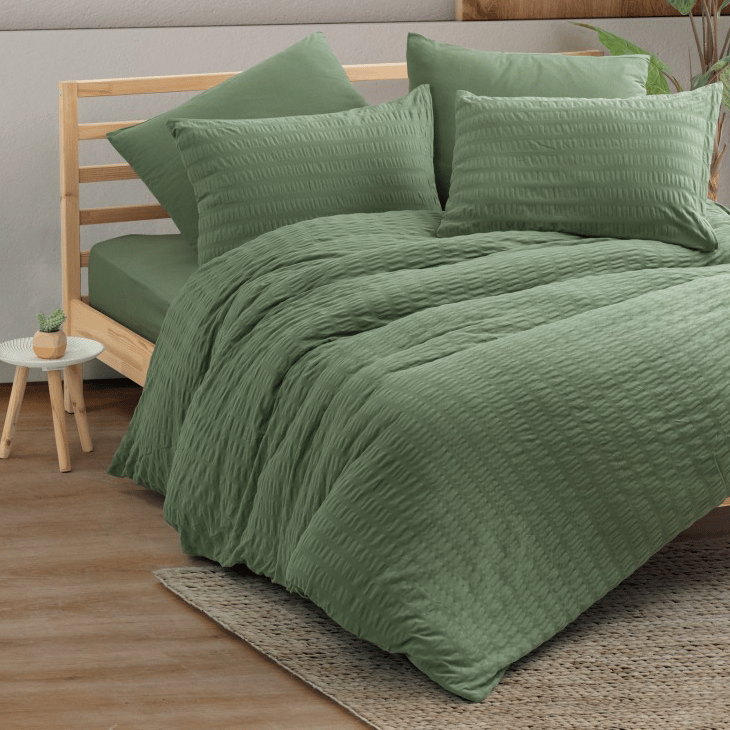 Cotton Box Crepe Combed Cotton Double Elastic Sheet Duvet Cover Set Green