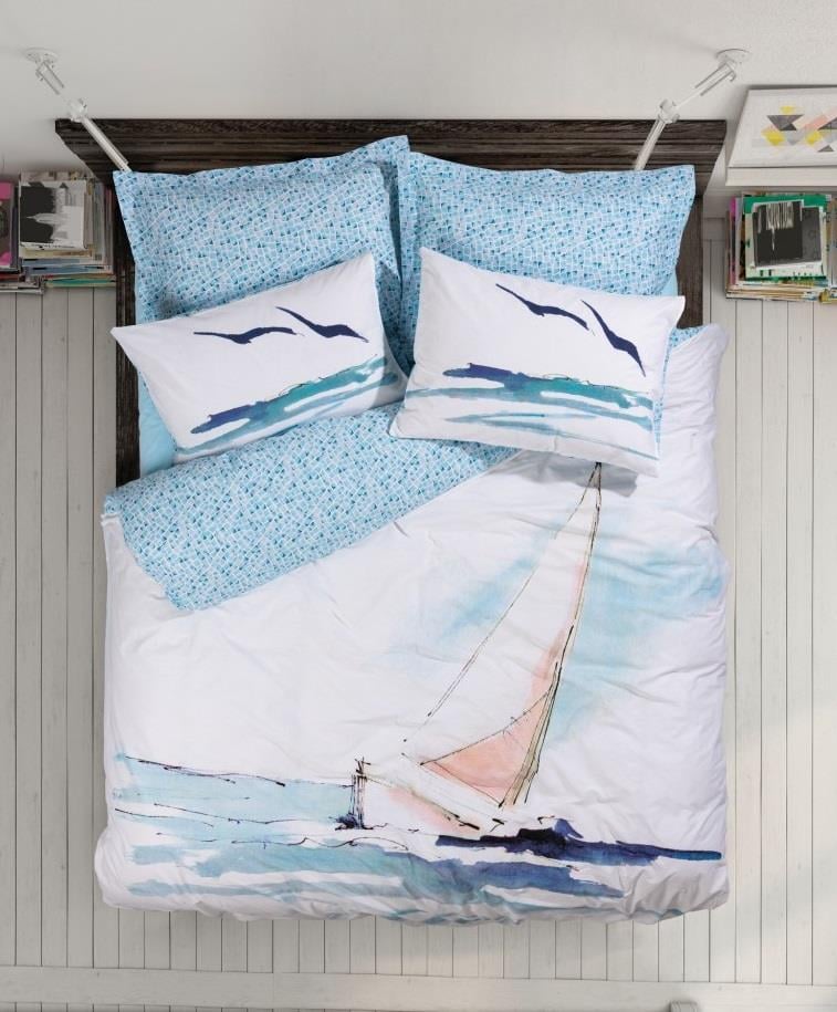 Cotton Box Maritime Ranforce Duvet Cover Set Single Sail Blue