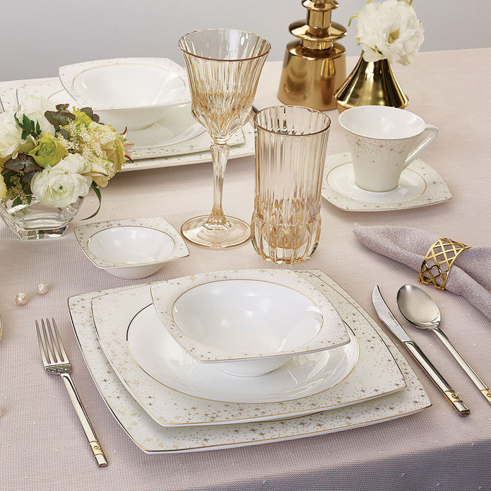 Karaca Fine Pearl New Antares 62 Pieces Pearl Dinner Set for 12 People Square