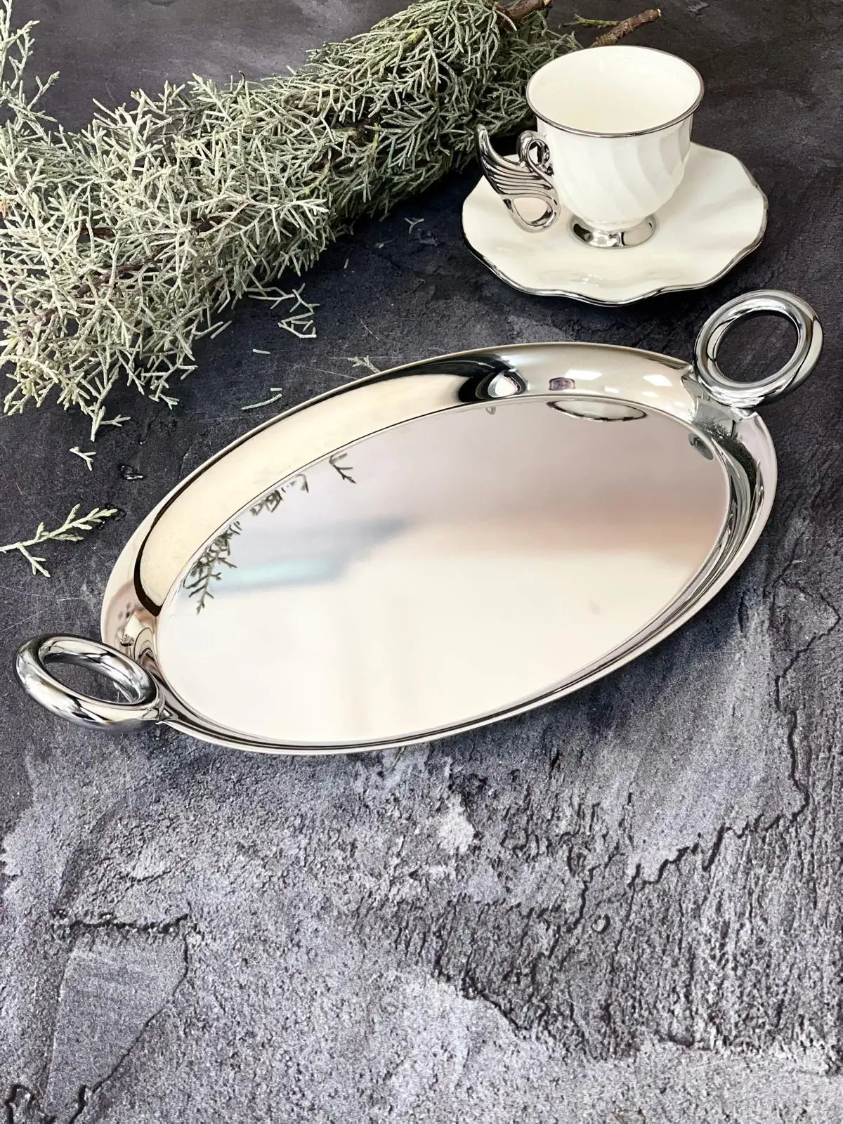 Oval Krom Kulplu İkramlık Tepsi