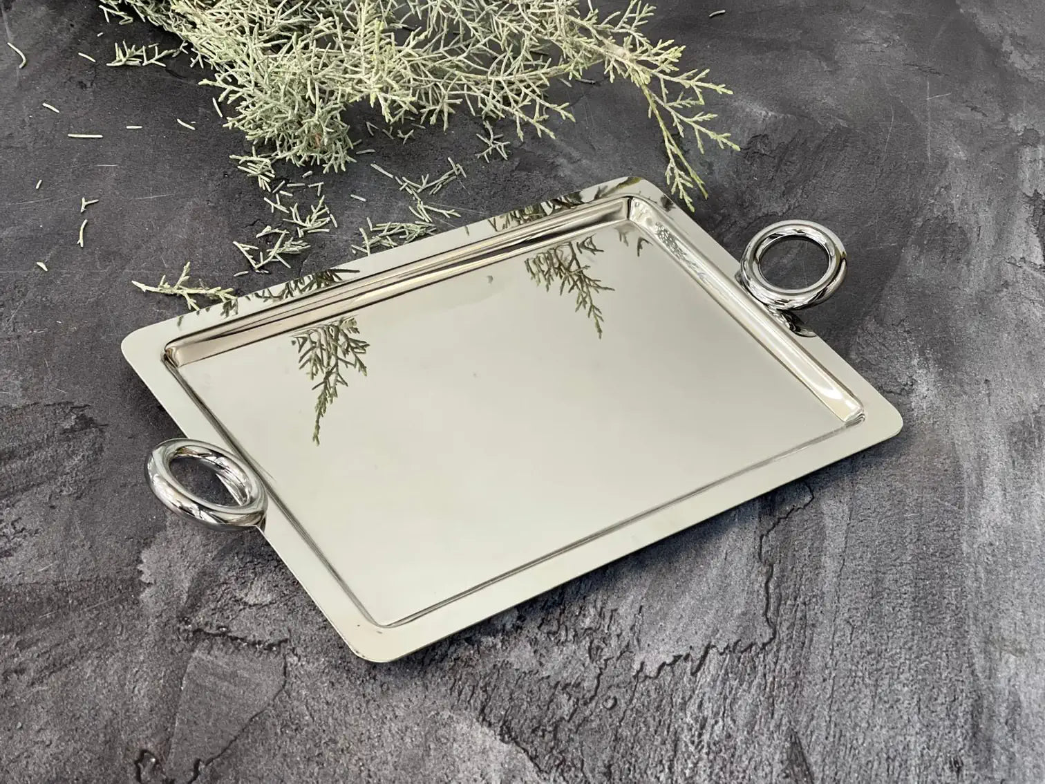 Dikdörtgen Krom Kulplu İkramlık Tepsi