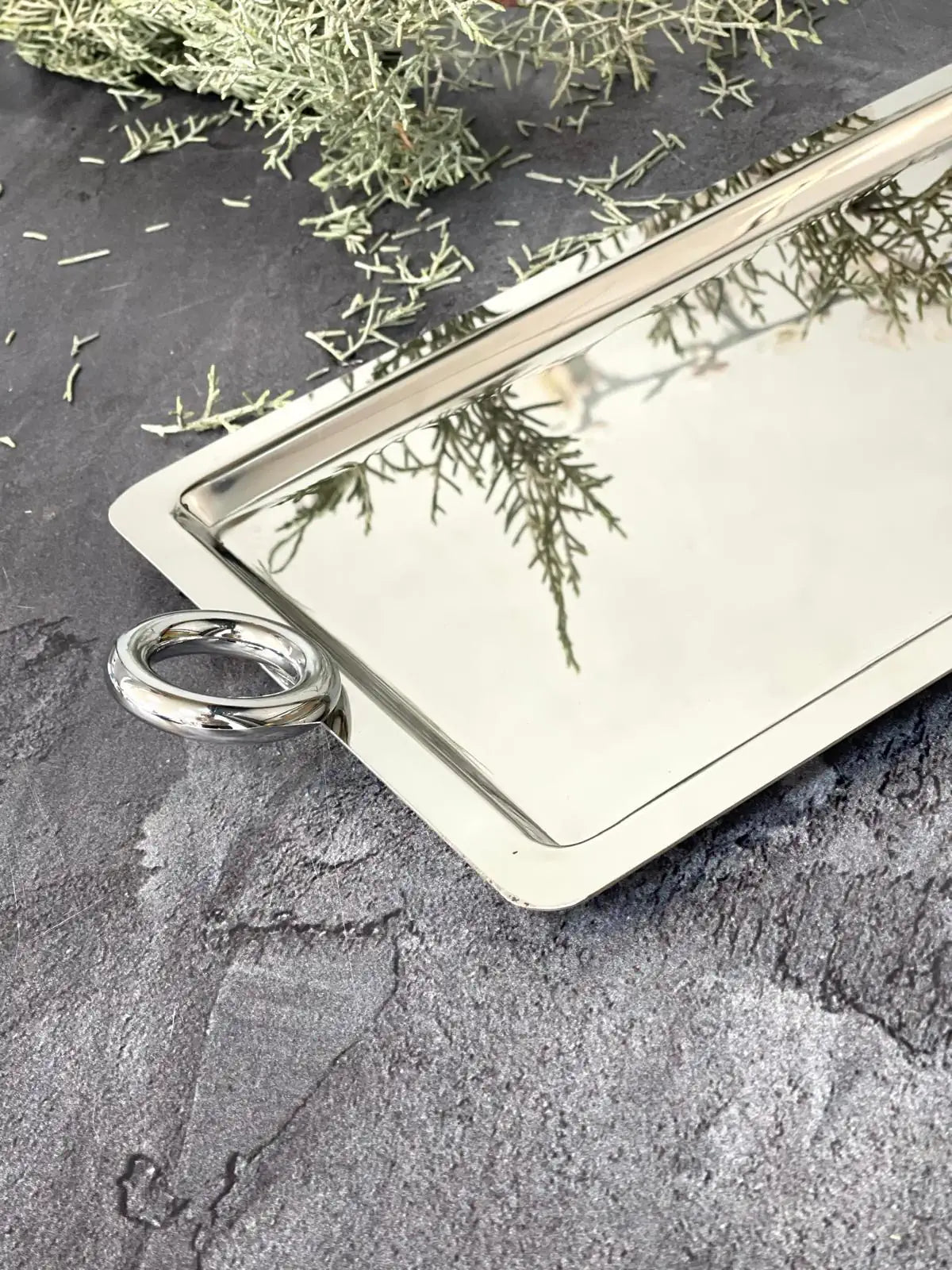 Dikdörtgen Krom Kulplu İkramlık Tepsi