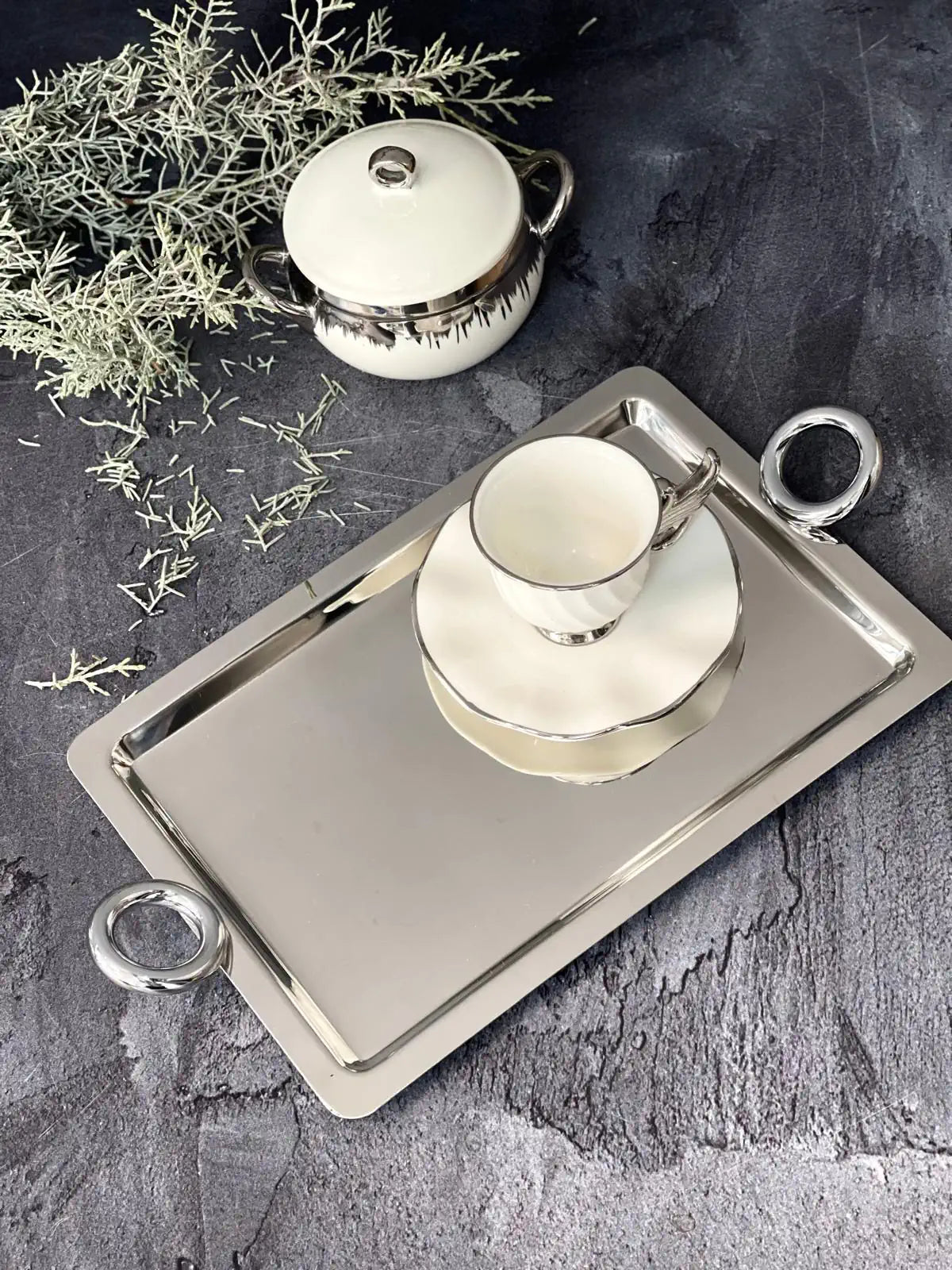 Dikdörtgen Krom Kulplu İkramlık Tepsi