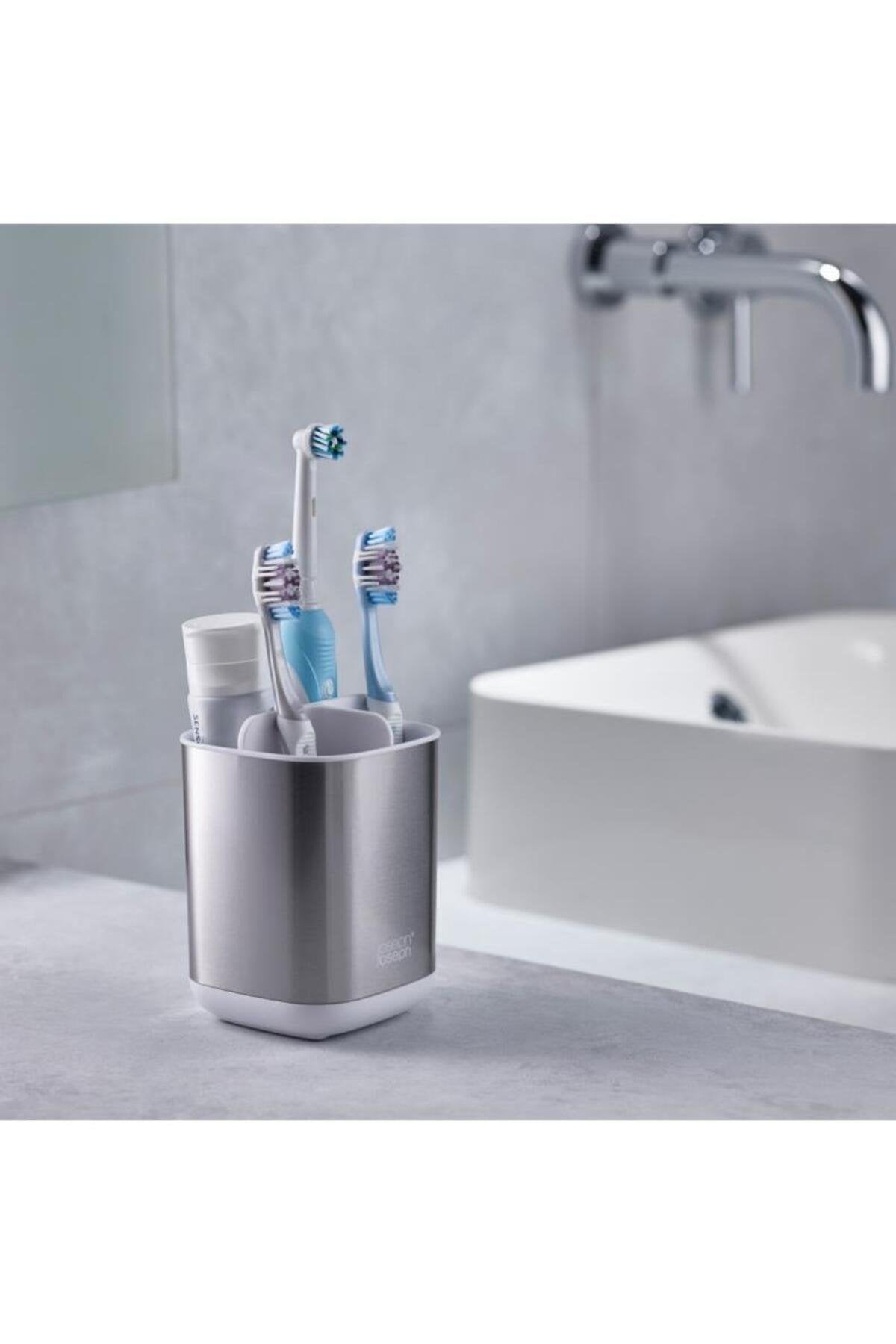Joseph Joseph Easy-Store Steel Diş Fırçalık - Beyaz/Gri
