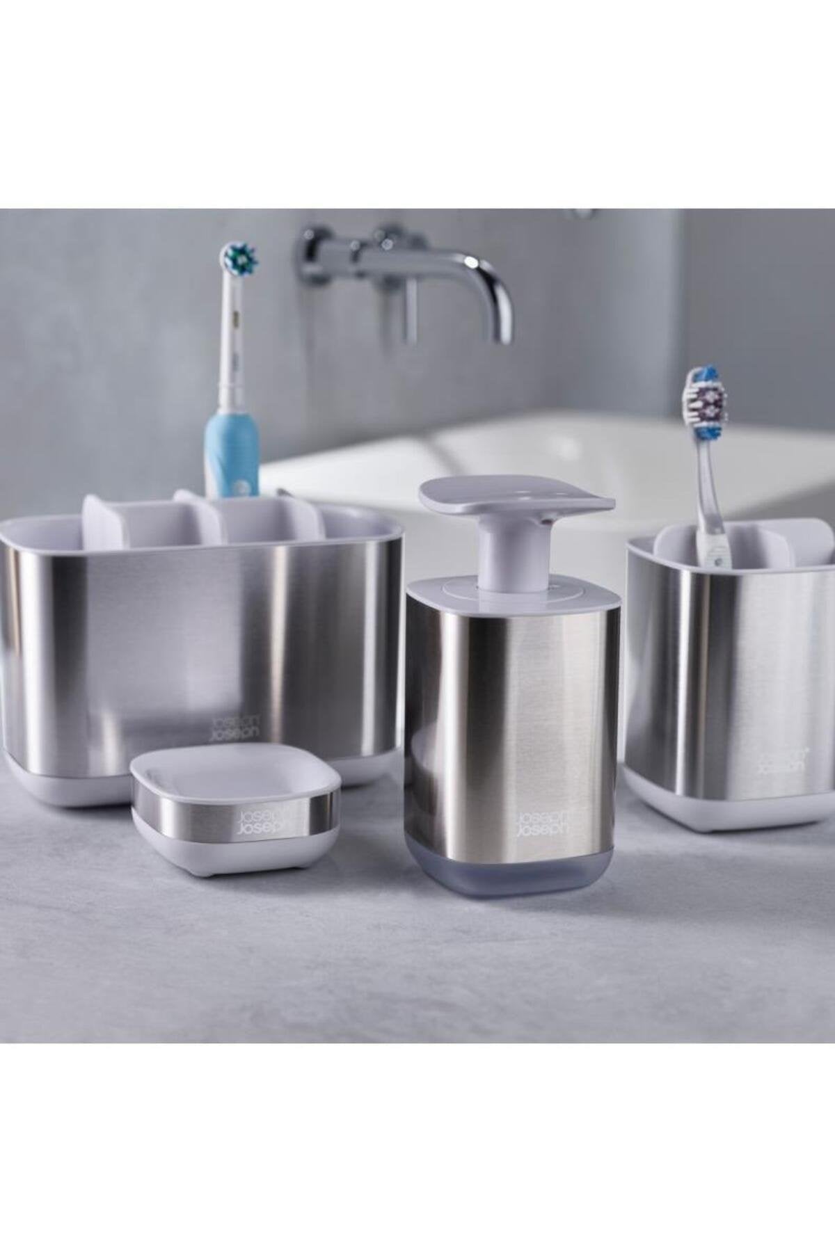 Joseph Joseph Easy-Store Steel Diş Fırçalık - Beyaz/Gri