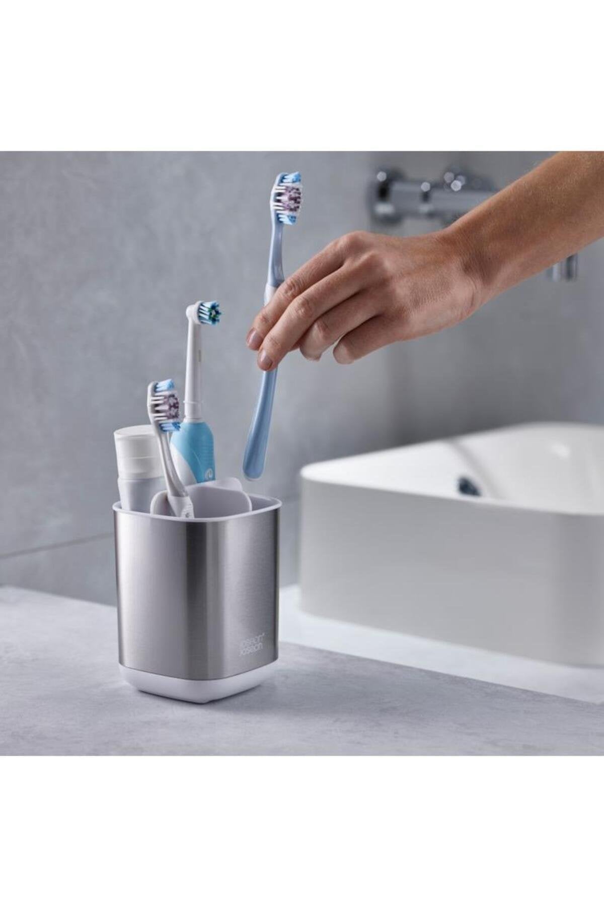 Joseph Joseph Easy-Store Steel Diş Fırçalık - Beyaz/Gri
