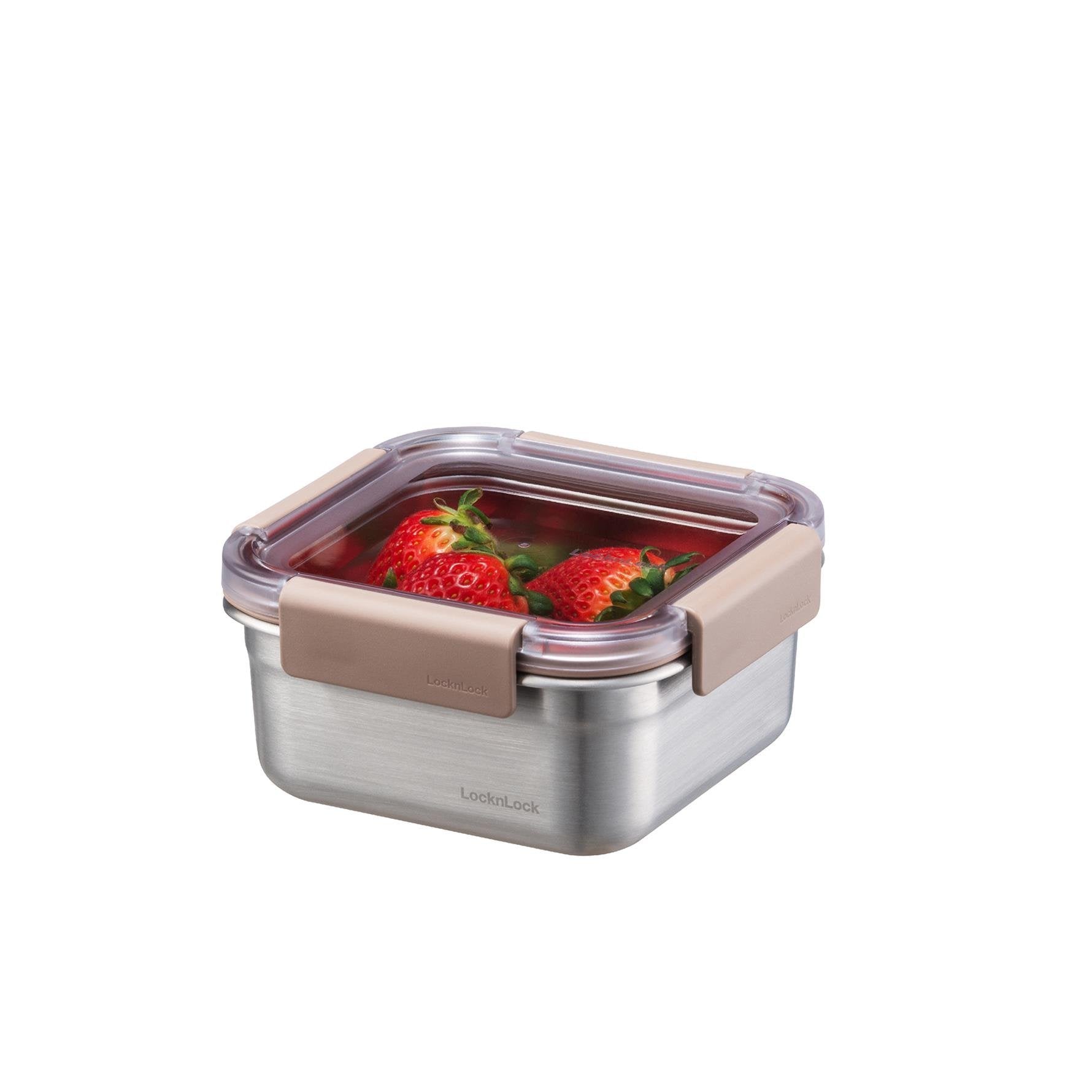 LocknLock Paslanmaz Çelik Fırın & Saklama Kabı Kare Kilitli 700 ml - Kahverengi