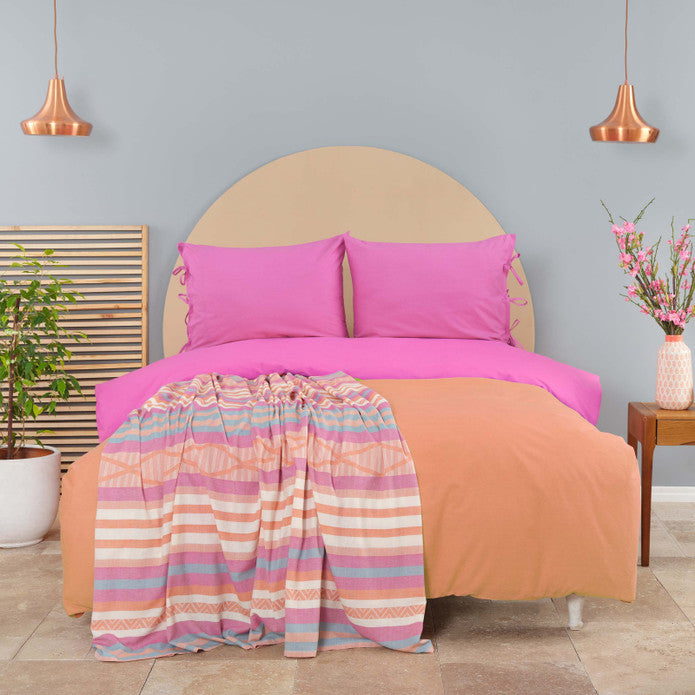 Karaca Home Basic Fuchsia-Orange Reversible Double Duvet Cover Set