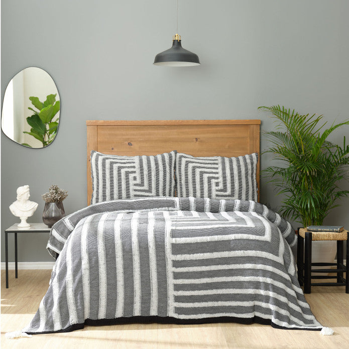 Karaca Home Fois Gray Double Knitwear Bedspread Set