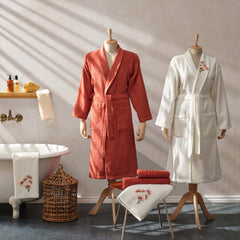 Karaca Home Flower 3D Nakışlı 6 Parça Bornoz/Beden/Baş Havlusu Aile Banyo Seti Kiremit