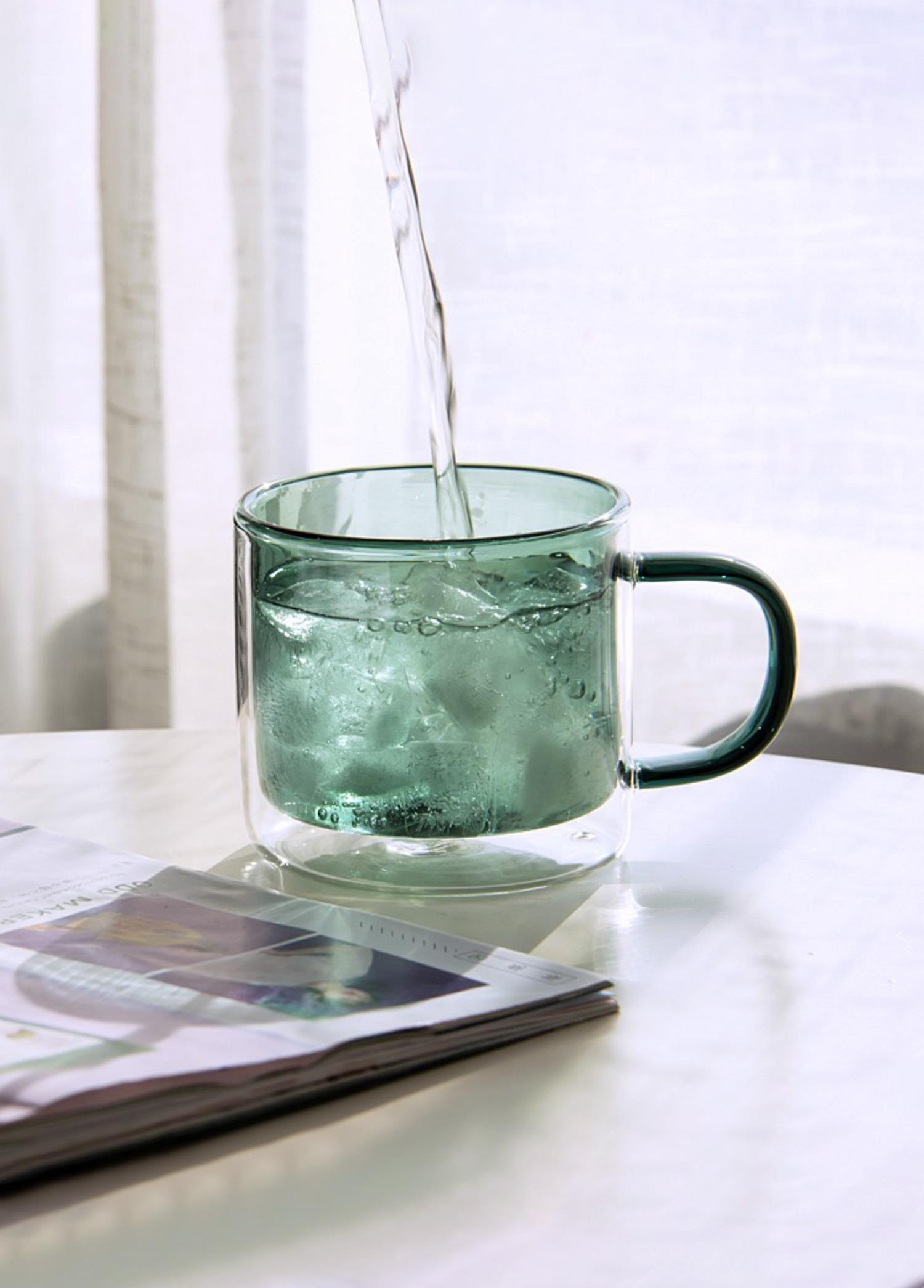 Double Walled Glass Mug Green 250 ml