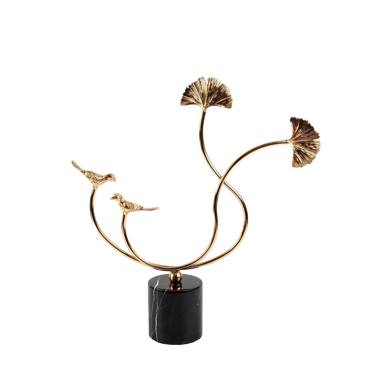 GINGKO OBJECT WITH BIG GOLD BLACK MARBLE PEDESTAL