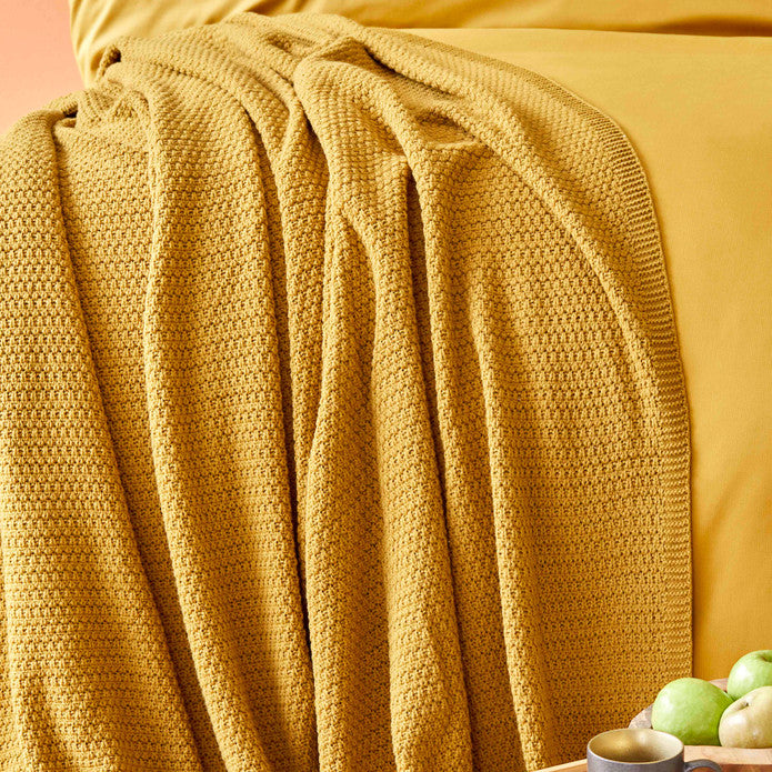 Karaca Home Back To Basic Mustard Single Knitted Blanket