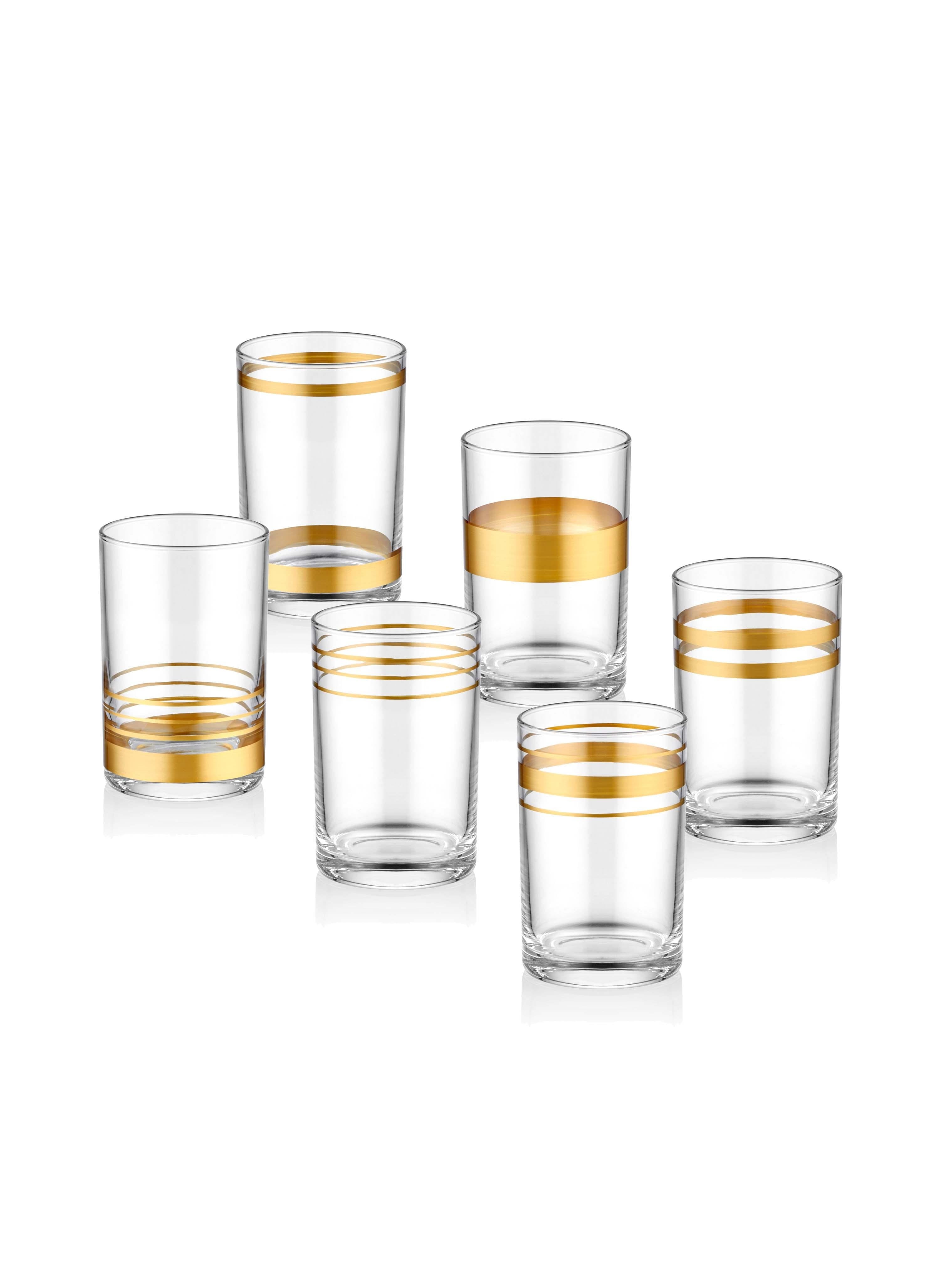 Lines Coffee Water Glass Set of 6 - Gold