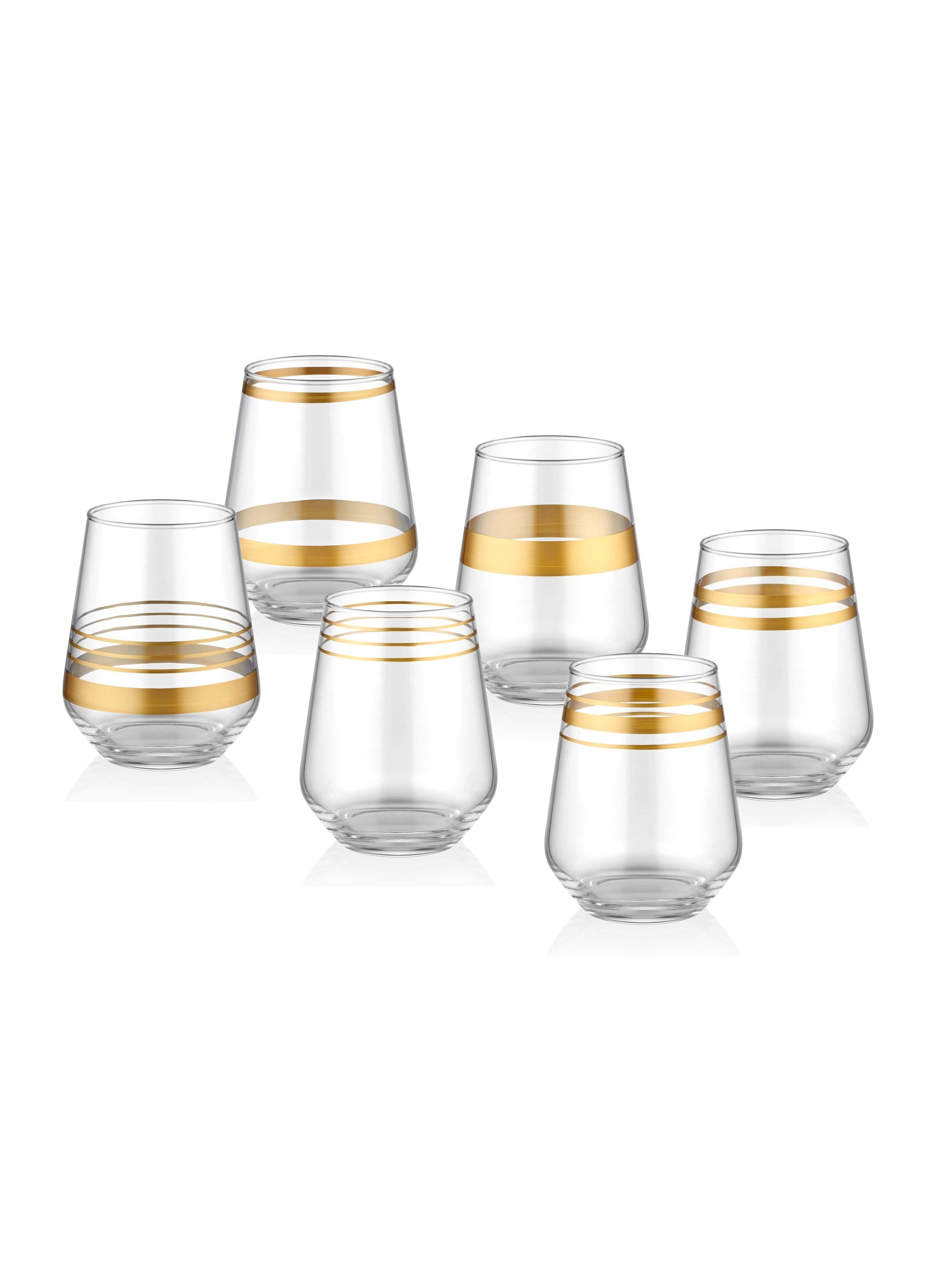 Lines Water Glass Short Set of 6 - Gold