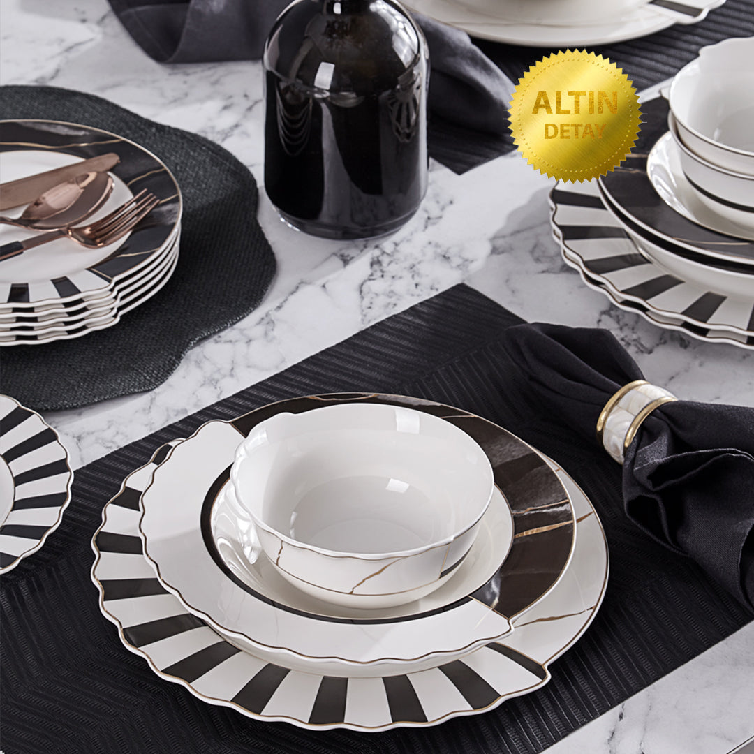 Neva N3275 Marble Plus Hybrid 24 Piece Dinner Set for 6 People