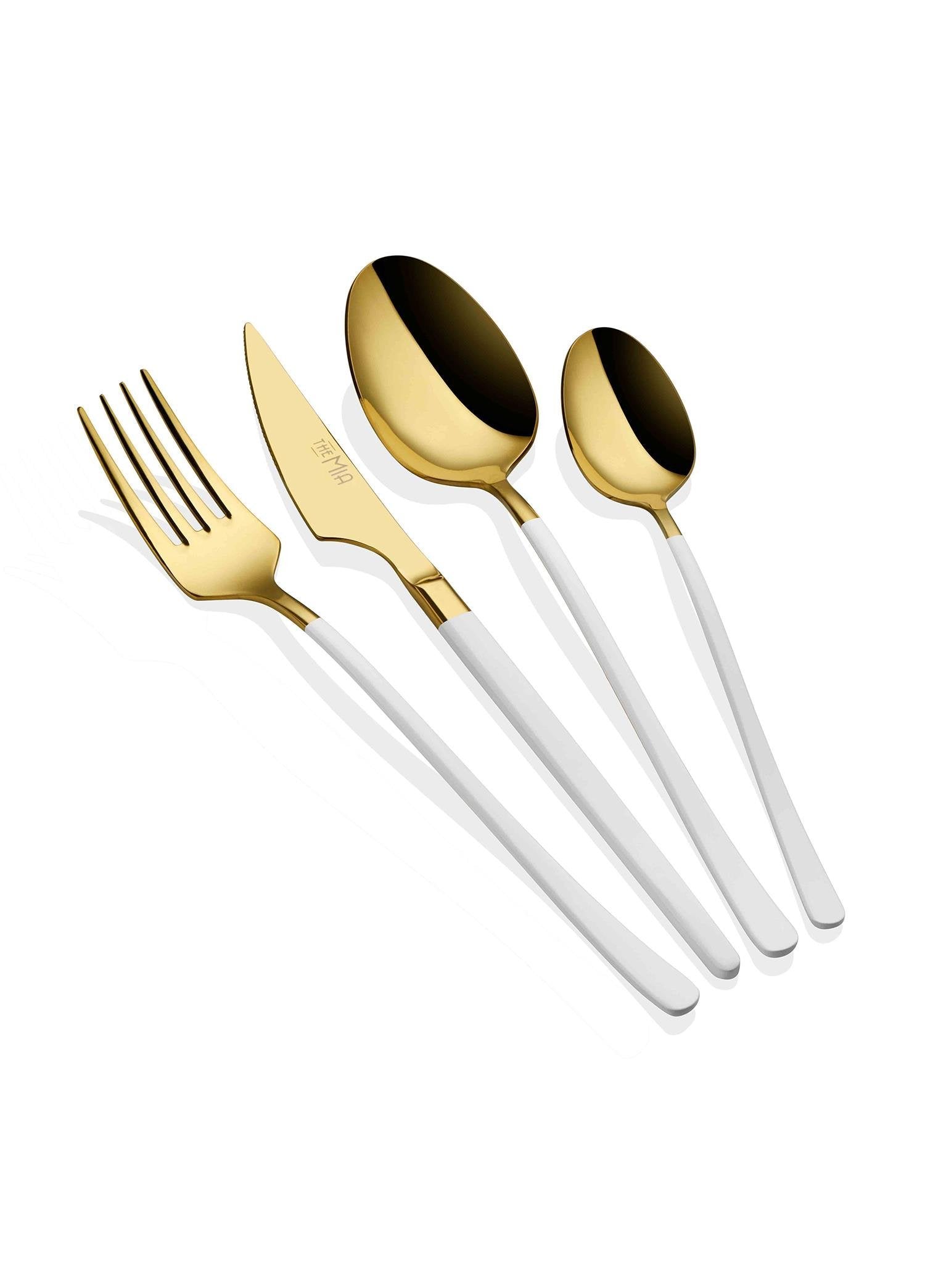 Vina Fork Spoon Knife Set Gold White 24 Pieces