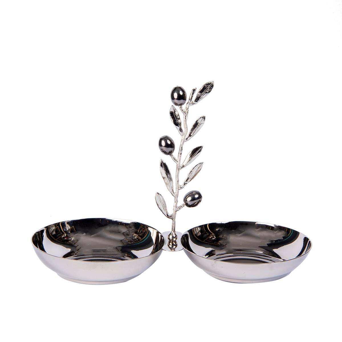 2 Piece Silver Snack Bowl with Olive Branch