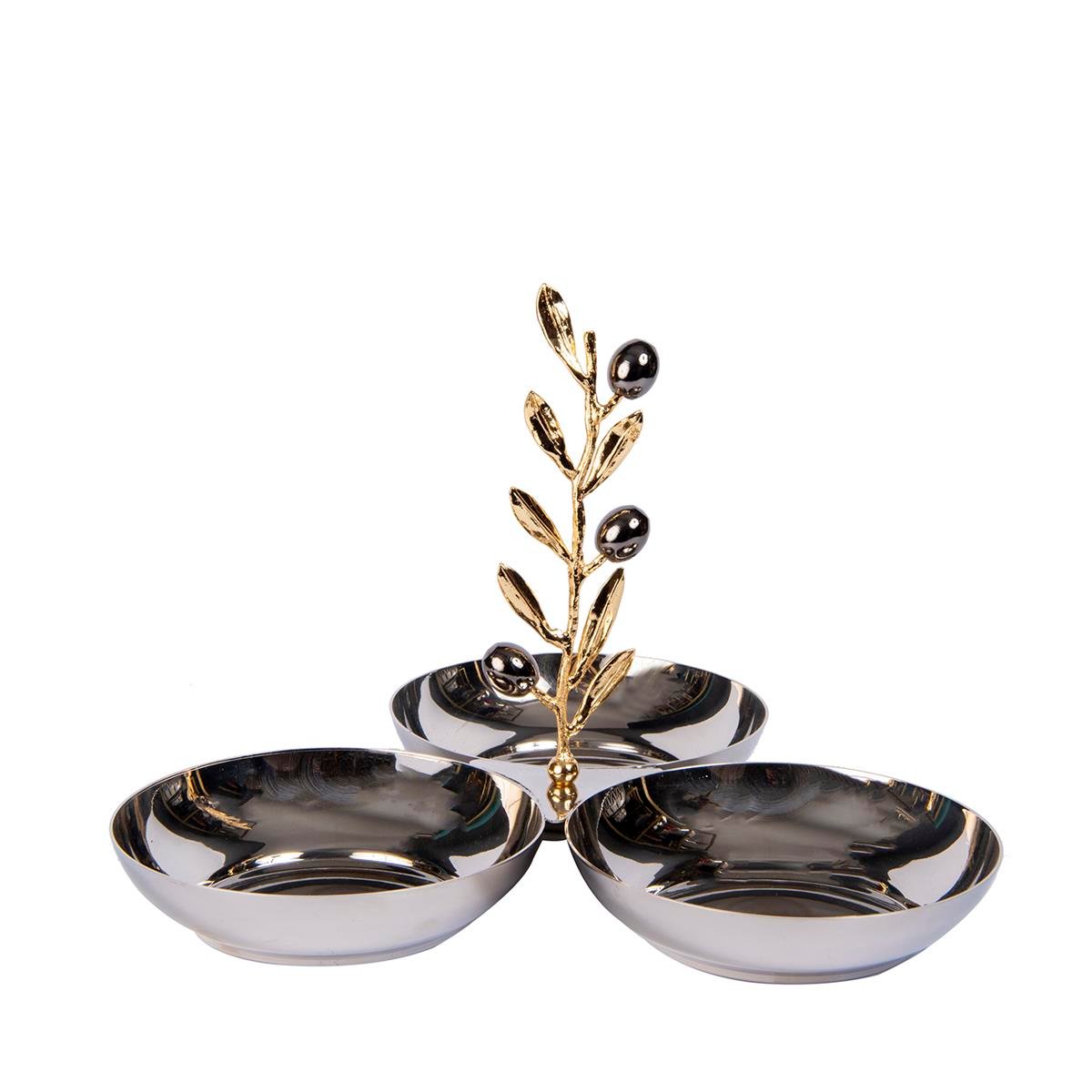 3-Piece Snack Bowl with Olives - Silver